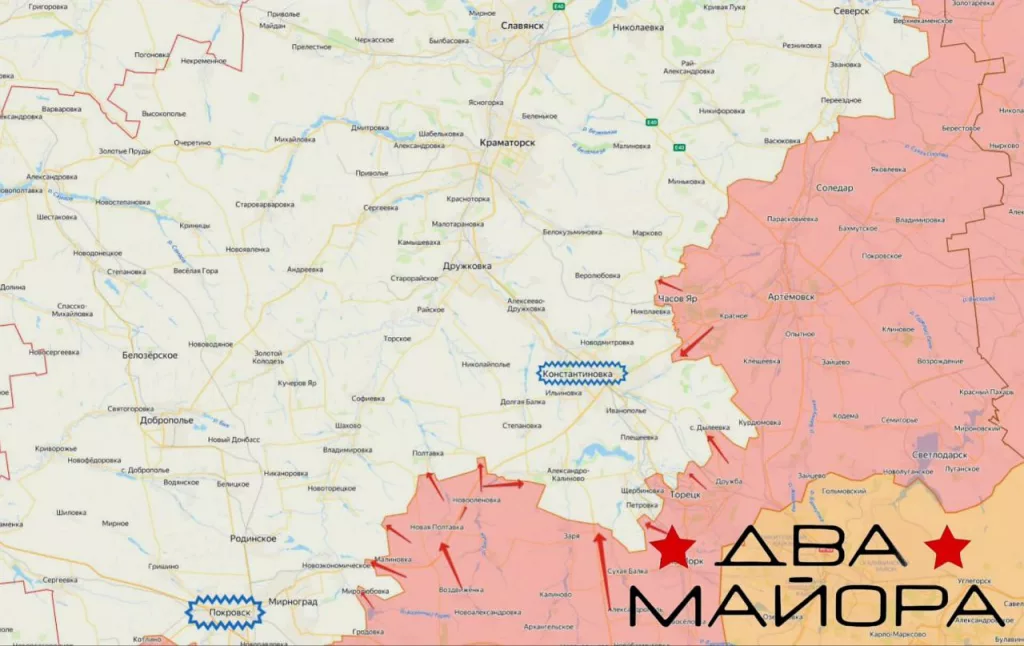 Константиновское направление. На условной схеме гораздо более понятно, как Армия России организует охват Константиновки