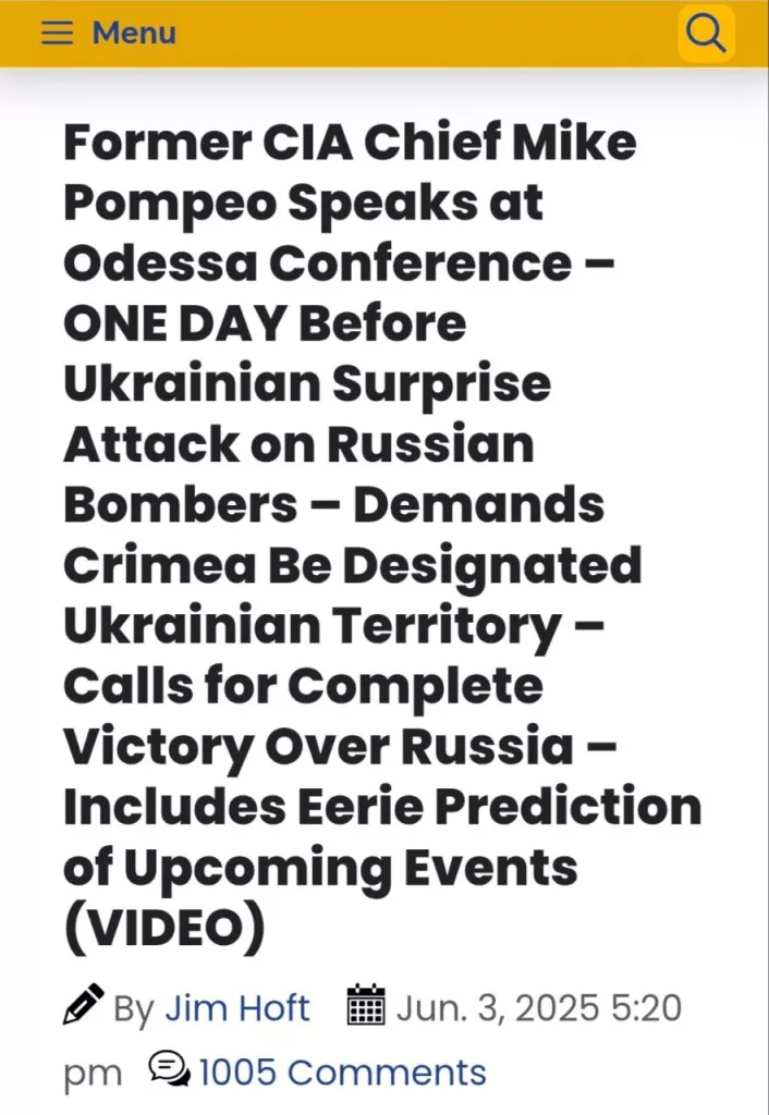 За день до атак по российским аэродромам на Украину приезжал бывший глава ЦРУ Майк Помпео