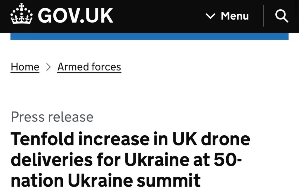Во время UDCG в Брюсселе министр обороны Великобритании объявил о намерении поставить Украине 100 тысяч дронов до апреля 2026 года, на что будут затрачены 350 миллионов фунтов стерлингов