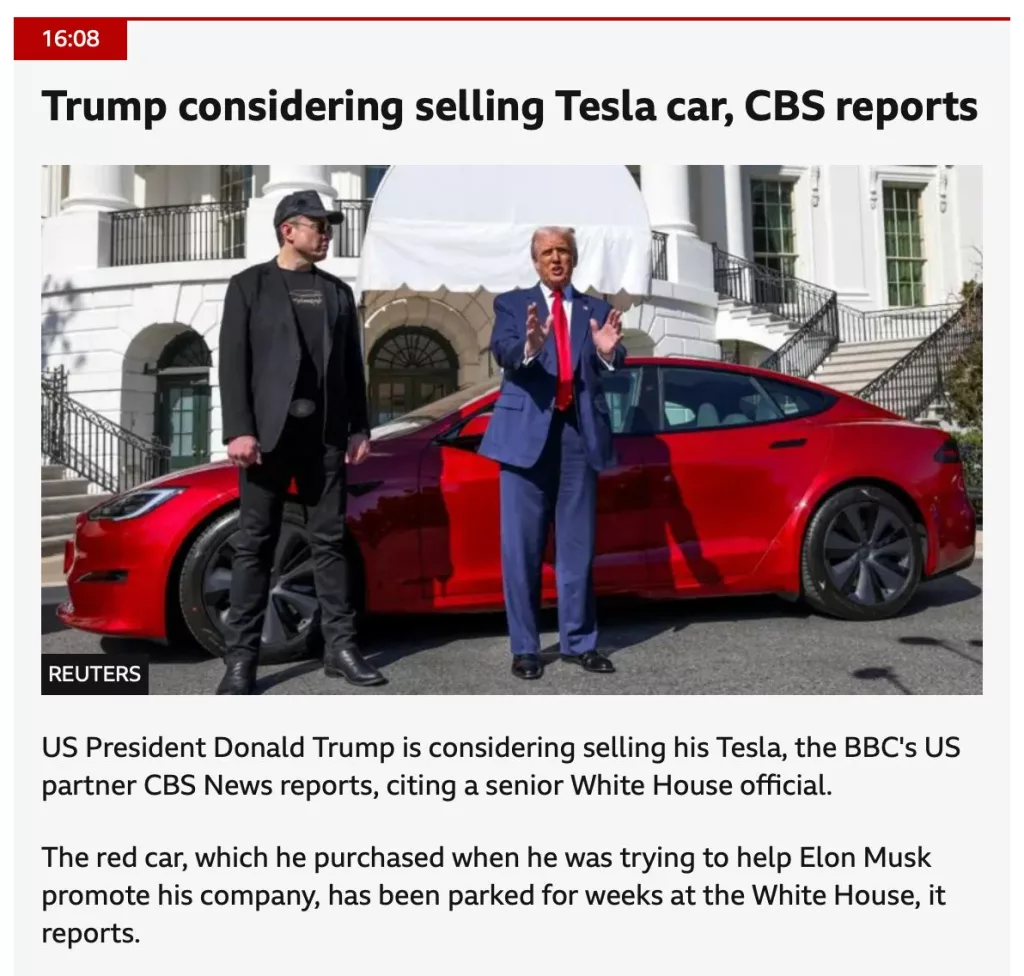 Трамп подумывает продать свою Tesla на фоне конфликта с Маском — WP