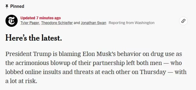 Трамп считает, что Маск начал ссору с ним из-за проблем с наркотиками