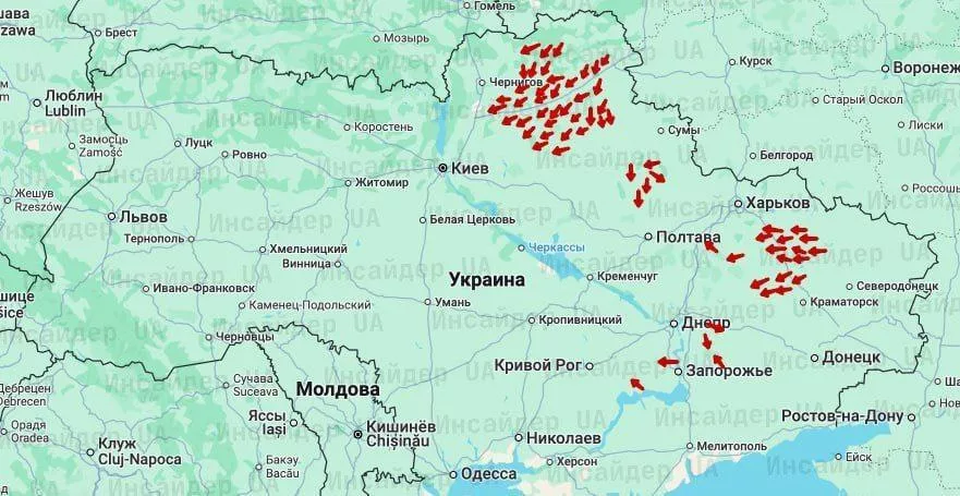 Украинская карта с примерным направлением полета "Гераней"