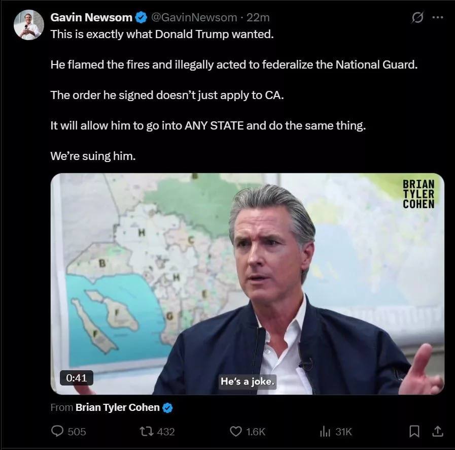 Губернатор Калифорнии подаёт в суд на Трампа