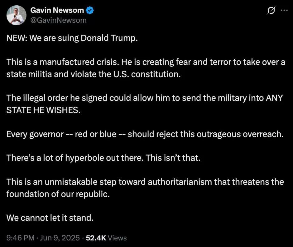 Трамп против губернатора Калифорнии на фоне вопросов о подавлении протестов мигрантов