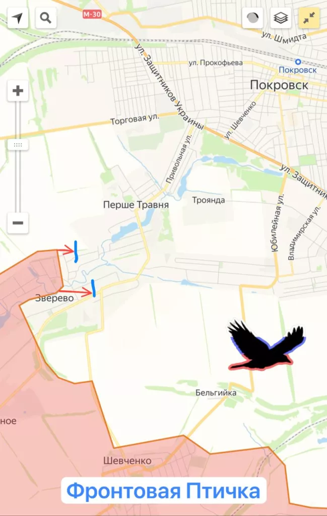 Покровское оперативное направление. Район н.п.Первого Мая и Зверево. Продвижение ВС РФ