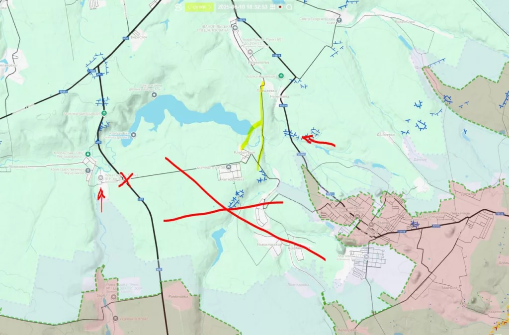 Зарубежные аналитики считают, что если падёт цепочка украинских опорников на жёлтой линии, то огромный сектор между Константиновкой и Торецком окажется в руках российской армии и фронт в этом районе схлопнется