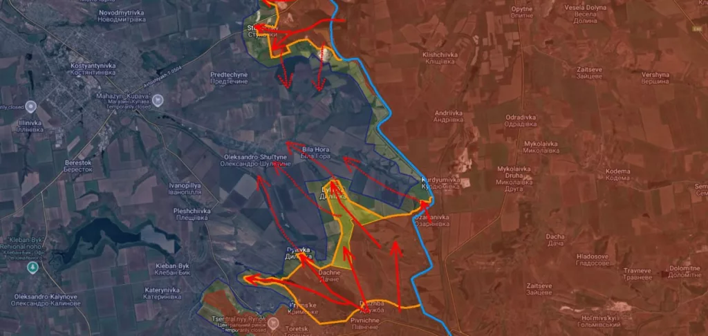 По оценке ряда западных аналитиков, к юго-востоку от Константиновки украинская армия удерживает последнюю оборонительную линию, которая фактически выполняет роль финального буфера между городом и наступающими российскими силами