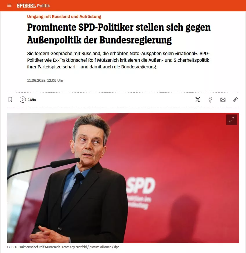 Бунт в рядах СДПГ: старейшины немецкой партии требуют «мир с Россией» и отказ от ракет США