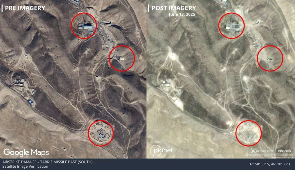 Результаты ударов ВВС Израиля по радиолокационному комплексу в Собаши и ракетной базе в Тебризе.