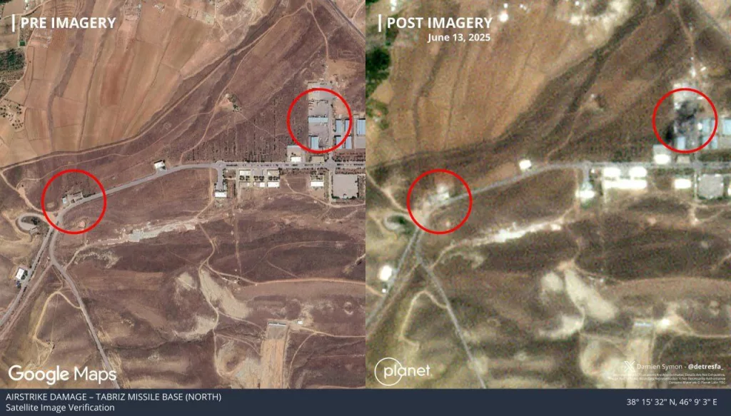 Результаты ударов ВВС Израиля по радиолокационному комплексу в Собаши и ракетной базе в Тебризе.