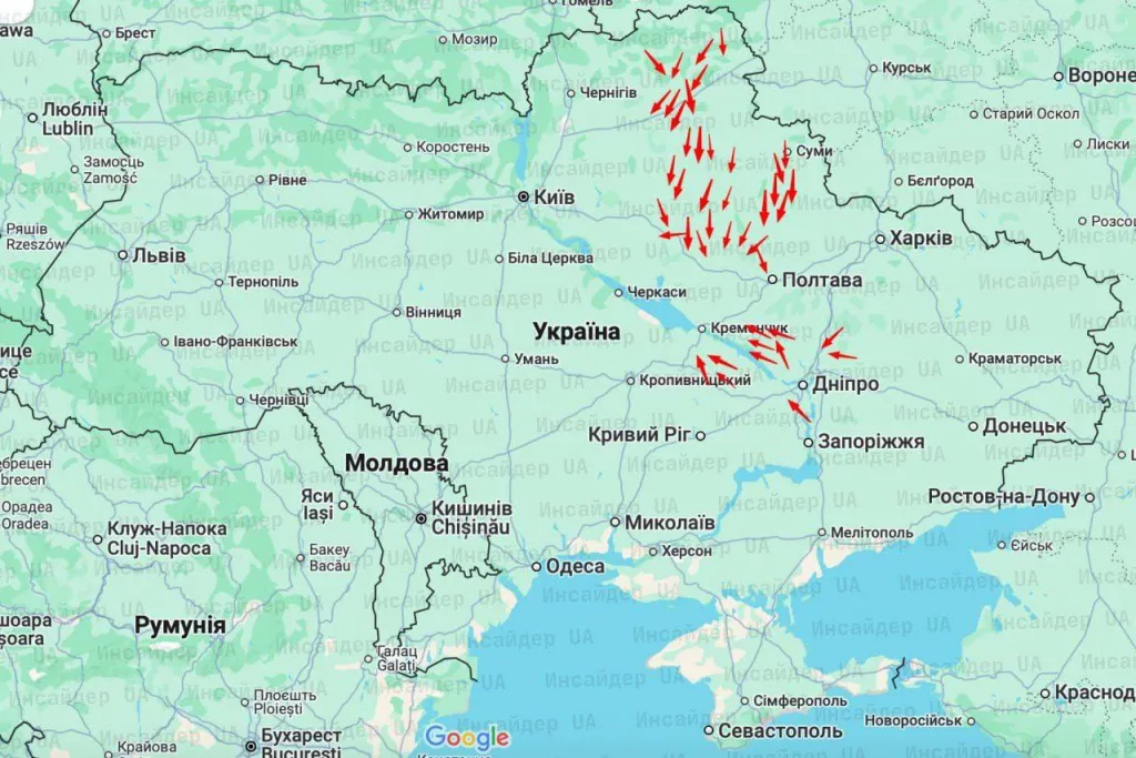 Тем временем более 50 «Гераней» летит на Украину. Большая часть уже в воздушном пространстве Украины
