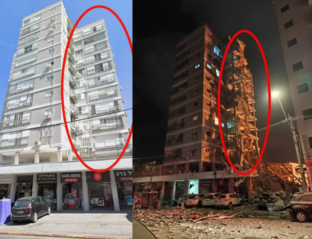 До и после удара: израильский 9 канал опубликовал снимки разрушенного дома в Бат-Яме, подвергшегося иранской атаке