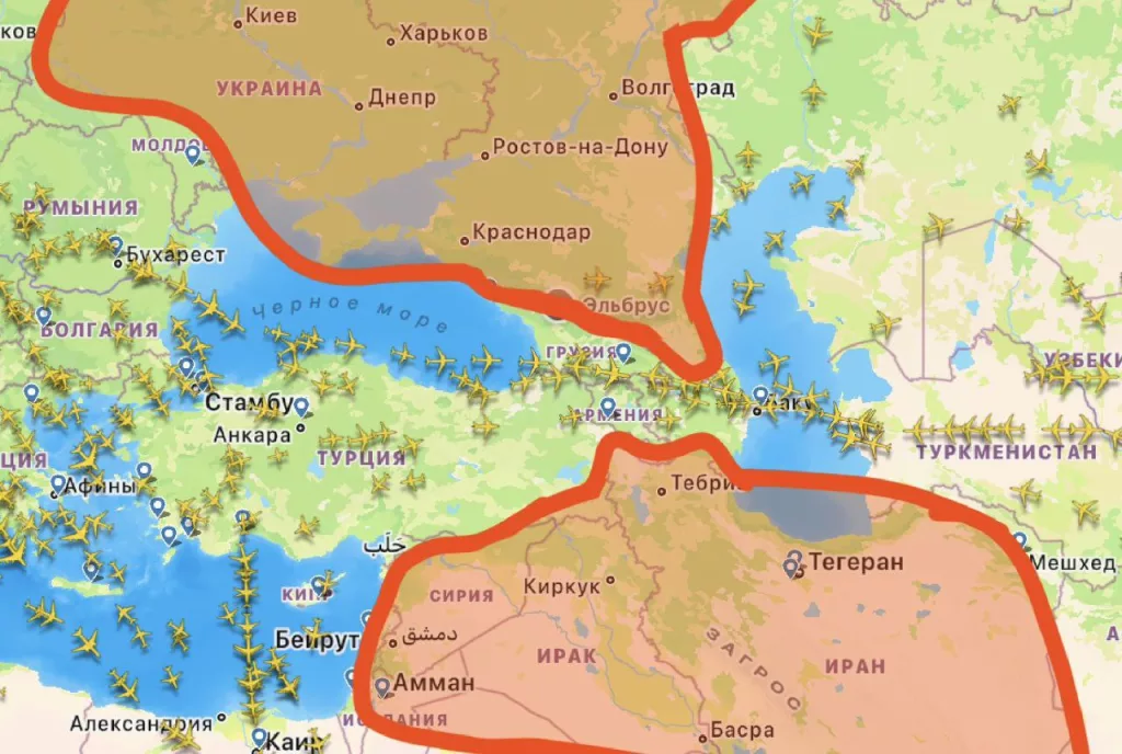 Тем временем, с началом конфликта между Ираном и Израилем, вся авиа-логистика Европы, соединяющая ее с Азией, висит на волоске и двигается через крошечную полоску