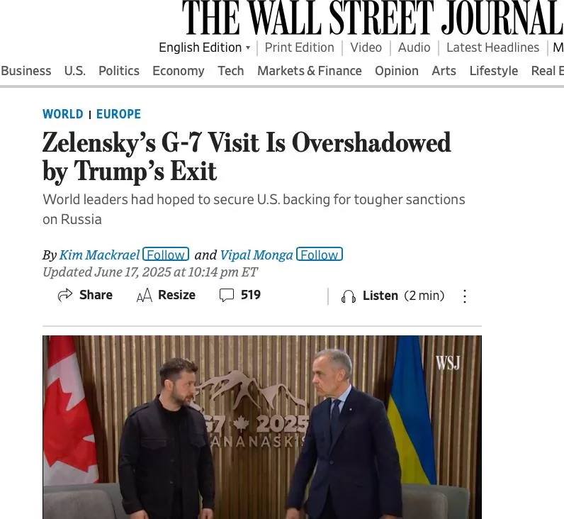 Зеленский уехал с саммита G7 с пустыми руками – WSJ