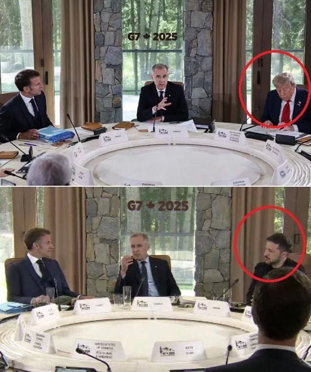 Зеленский занял место Трампа. Когда Трамп уехал с саммита G7, то туда сразу прибежал Зеленский и занял место президента США