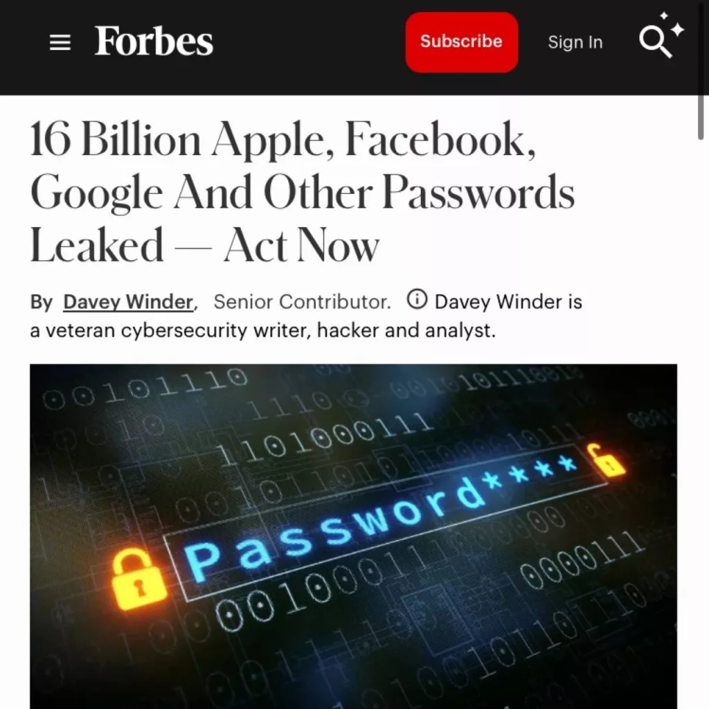 В сеть утекло 16 миллиардов паролей от сервисов Apple, Google, Instagram*, Facebook*, GitHub и Telegram, пишет Forbes