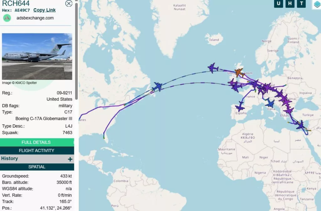 "Воздушный мост" из транспортников США—Европа—Ближний Восток и обратно продолжает разрастаться