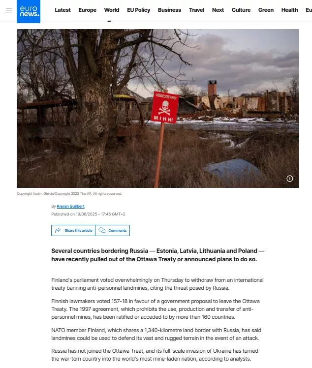 Страны Прибалтики, Польша и Финляндия выходят из противоминной конвенции