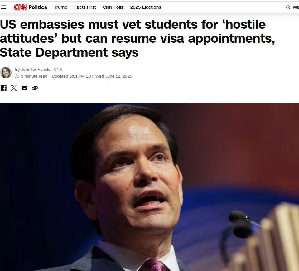 Новые правила для студенческих виз в США: Госдеп будет проверять соцсети заявителей, сообщает CNN