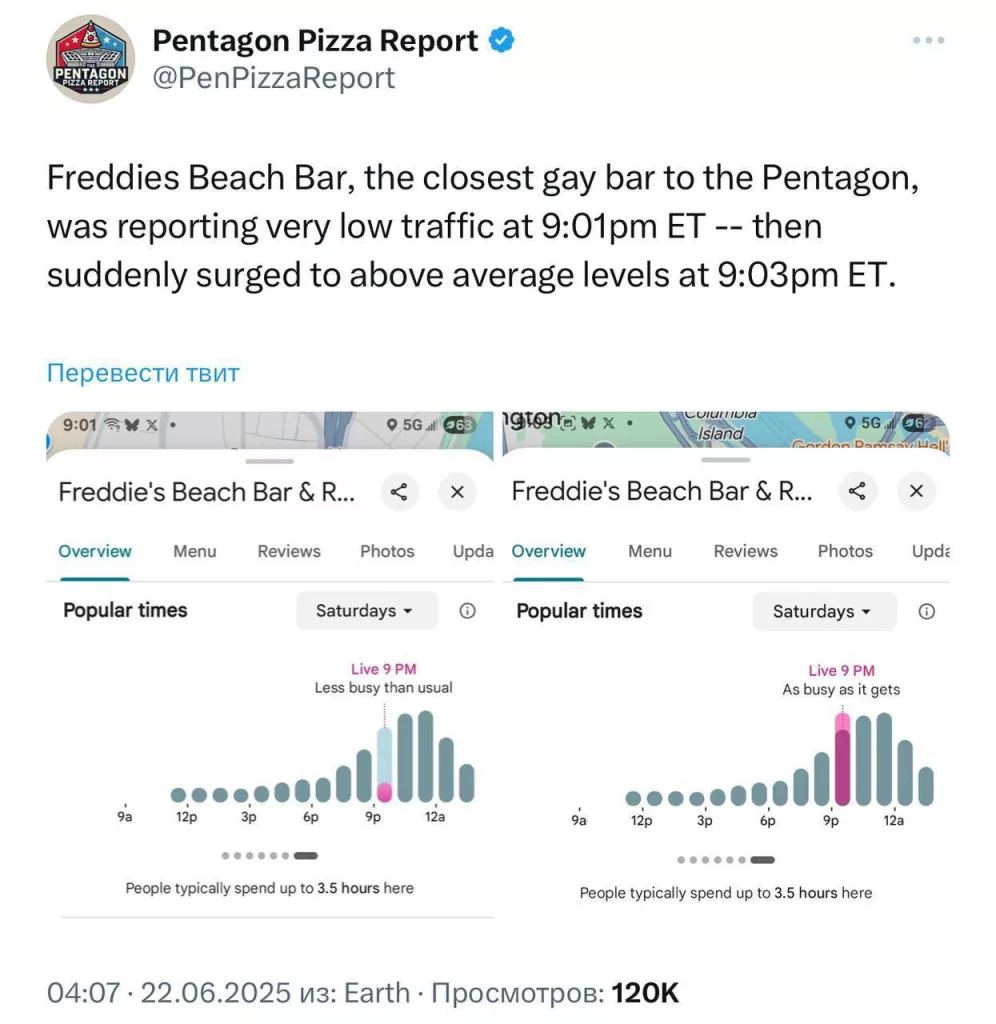 Индекс пиццы и гей-баров предсказал атаку США по Ирану