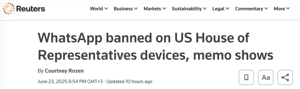 Всем сотрудникам Палаты представителей США запретили пользоваться WhatsApp от Meta, — Reuters