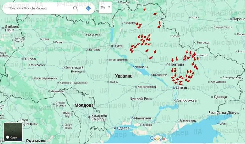 Примерная карта захода "Гераней" на Украину прямо сейчас, публикуют украинские ресурсы