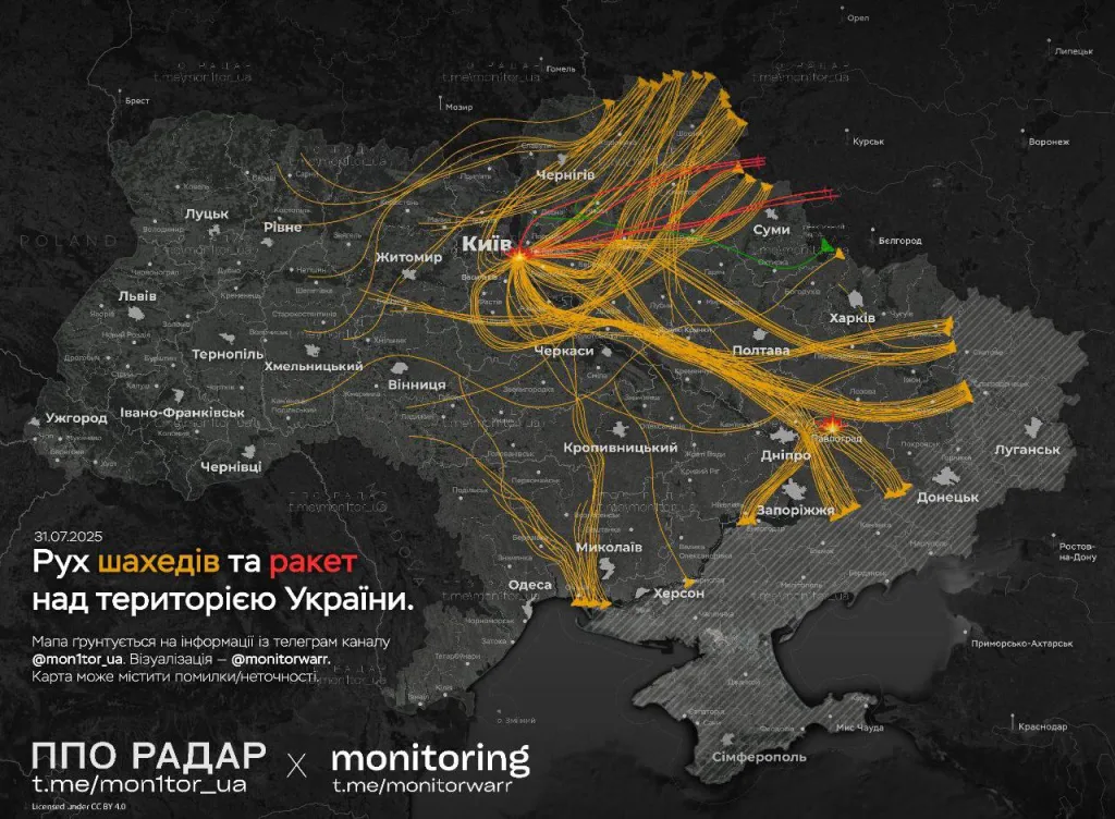 Юрий Подоляка - Ракетный удар по Украине (31.07.25): Реактивные «Герани» над Киевом