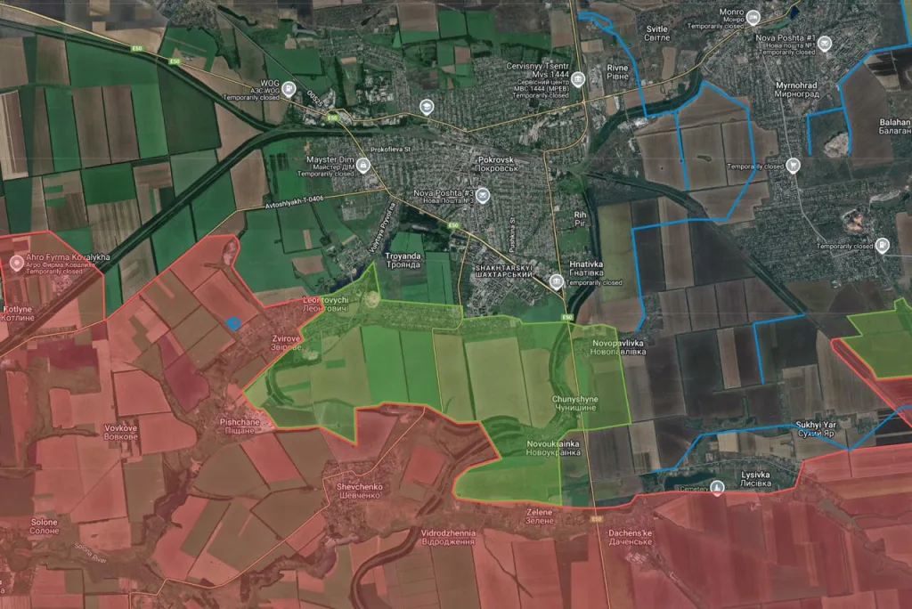 Приблизительная зона контроля вокруг южных подступов Покровска