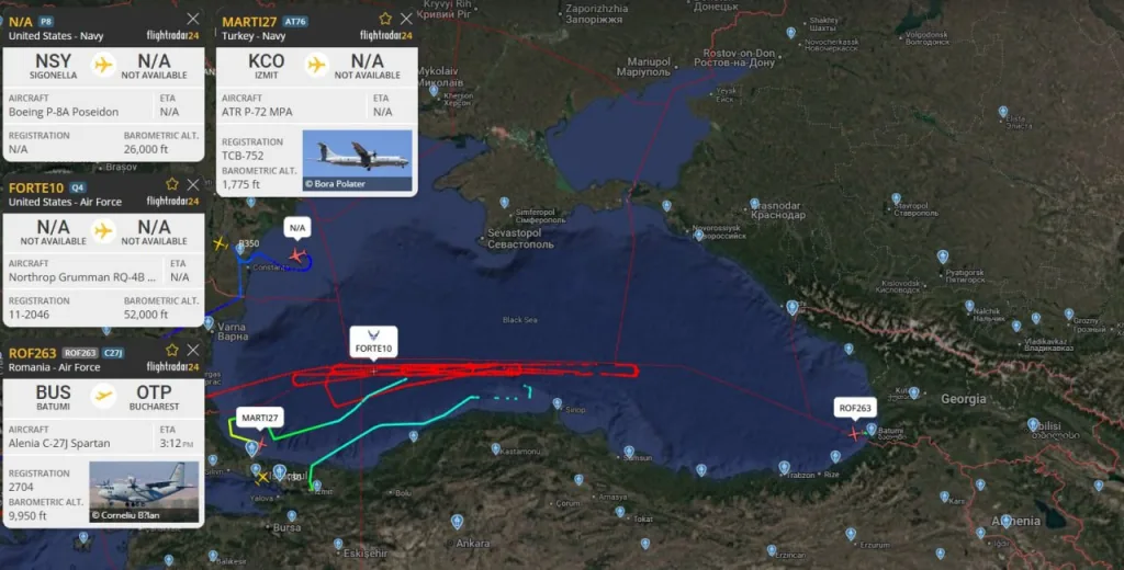 Интересно, что на фоне резких заявлений Трампа и всех остальных связанных с этим событий (как до, так и после), начала расти активность авиации НАТО в Чёрном море