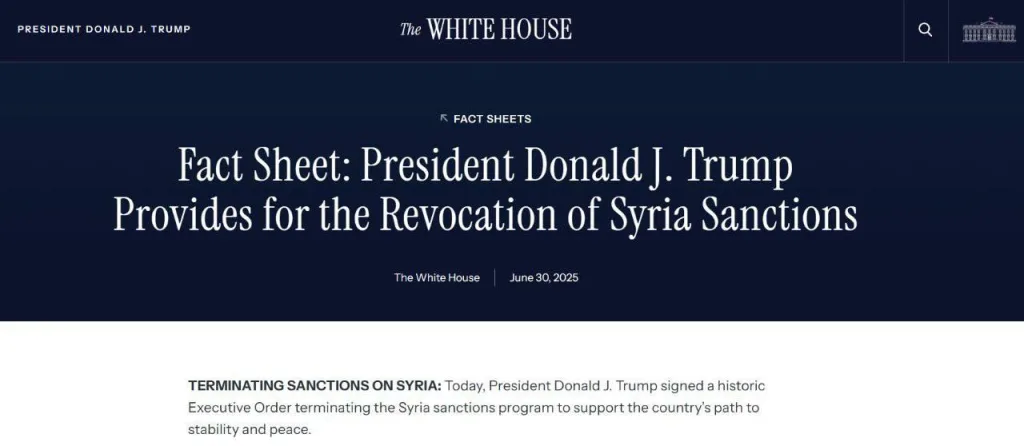 Трамп подписал указ о «прекращении санкционной программы в отношении Сирии» с 1 июля