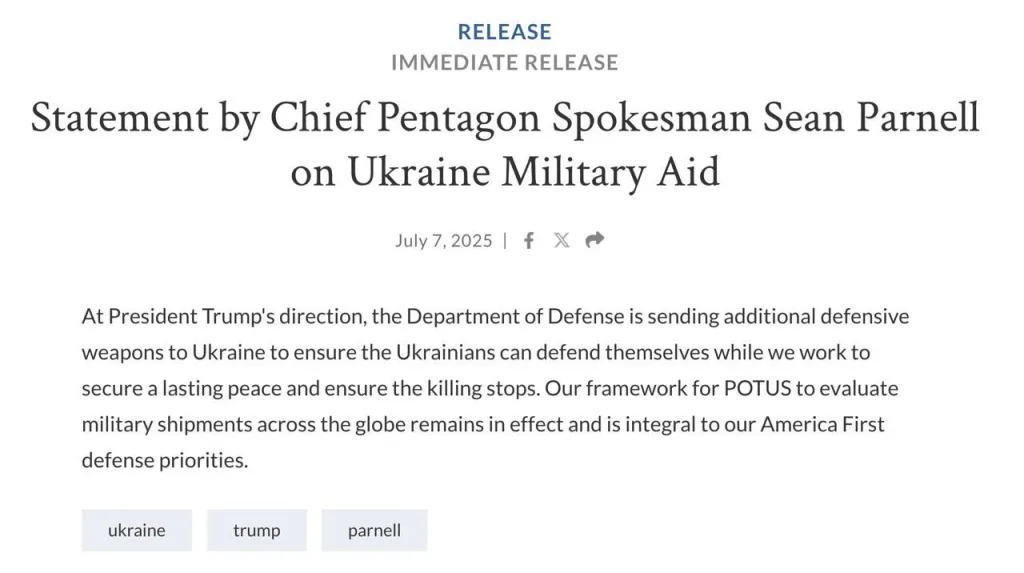 Минобороны США подтвердило: Украине направят новое вооружение по указу Трампа