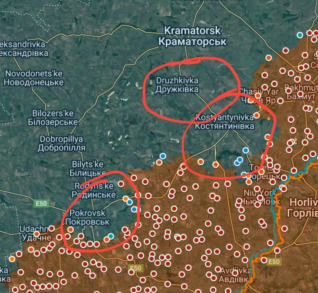 Если взглянуть на оперативную конфигурацию фронта между Покровском и Константиновкой, можно отчётливо увидеть план Генштаба РФ