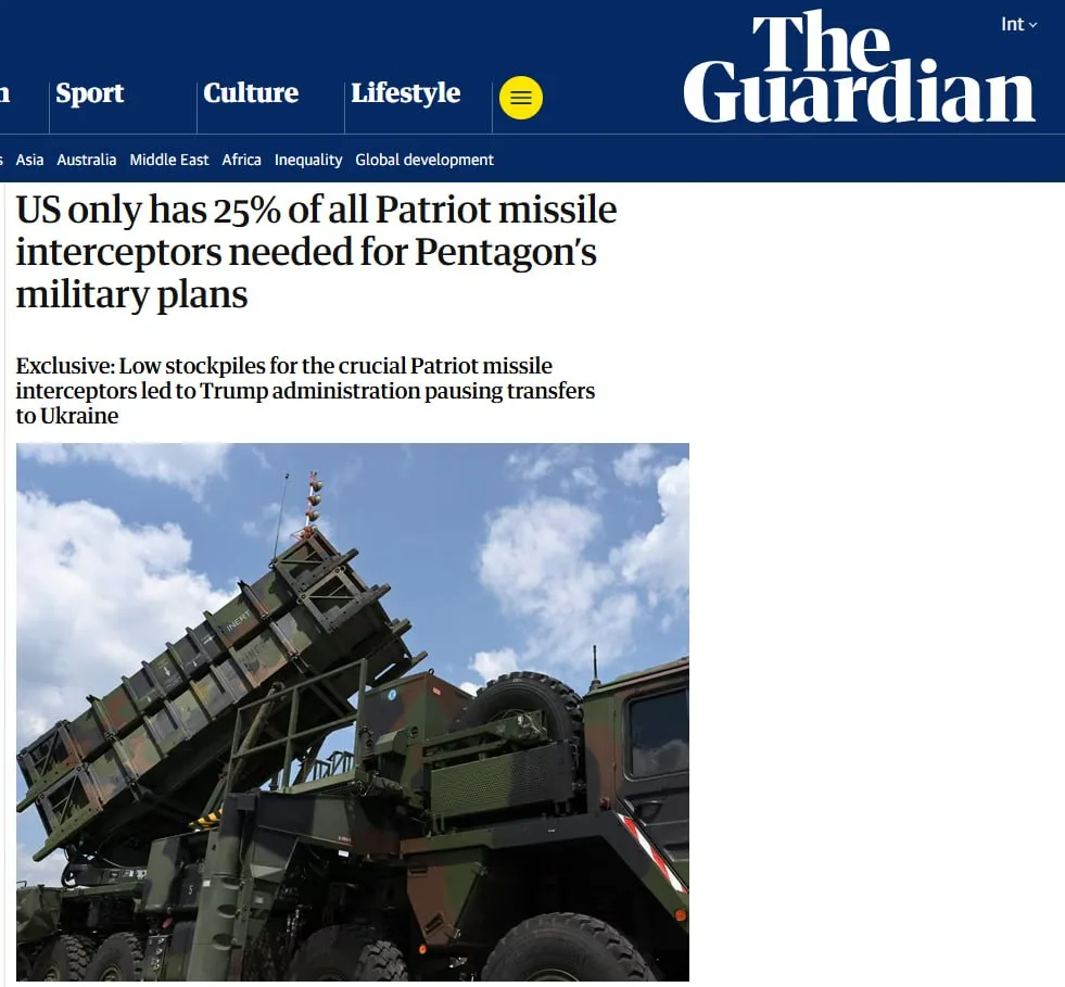 У США осталась лишь четверть от необходимого количества ракет Patriot