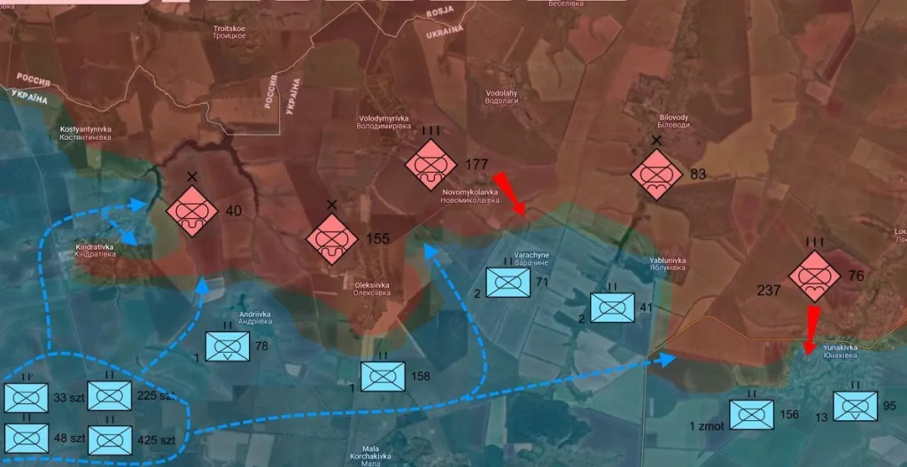 В районе создаваемой буферной зоны Сумской области, особенно под Юнаковкой и Яблоневкой продолжаются ожесточённые бои между украинской оперативно-тактической группировкой «Северск» и российским соединением «Север»