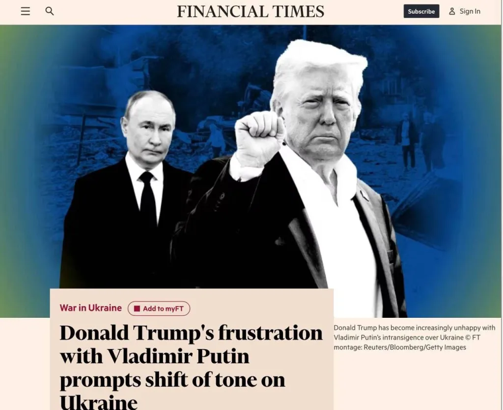 Трамп считает Путина партнером по переговорам, а Зеленского — помехой миру, сообщает Financial Times