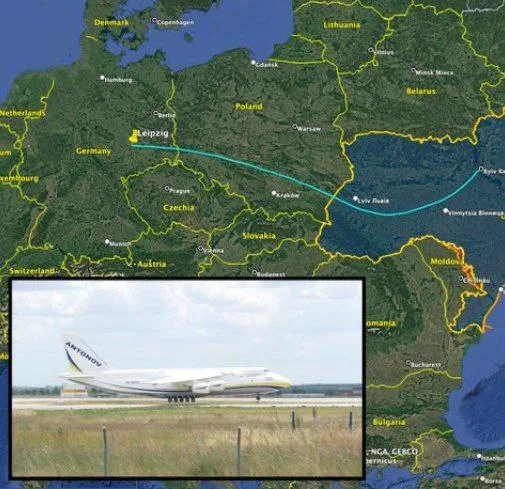 Украинский Ан-124 вылетел из Киева и доставлен в Германию — будет использоваться для переброски оружия