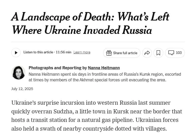 Украинский МИД возмутился из-за репортажа журналиста NYT о вторжении ВСУ в Курскую область