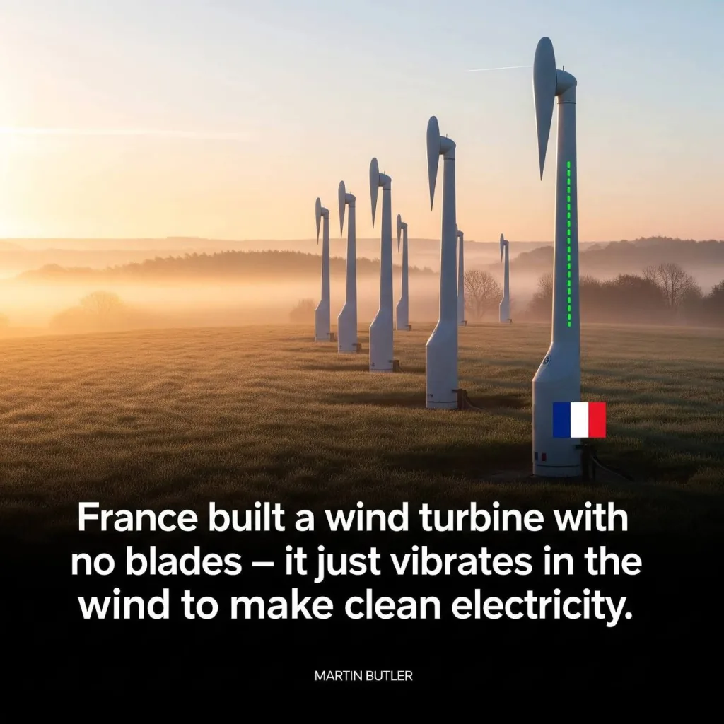 На ветряном плато в Нормандии инженеры представили одну из самых элегантных энергетических систем — ветряную турбину без лопастей
