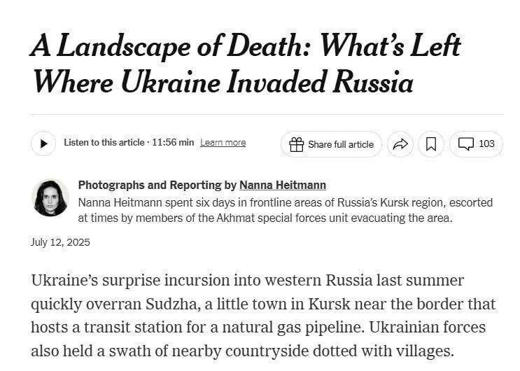 Луч света в темном царстве: The New York Times обличает украинские преступления в Курской области