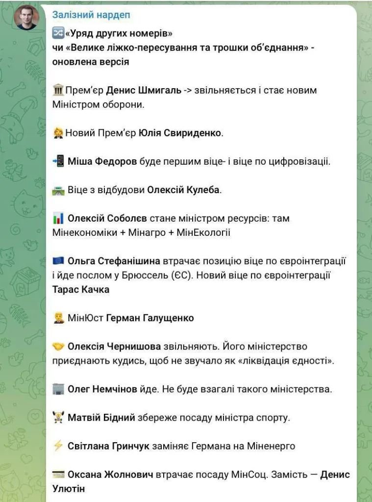 Умеров уходит, а Ляшко остается: украинский депутат Железняк опубликовал вероятные изменения в правительстве, которые должны быть приняты в ближайшее время