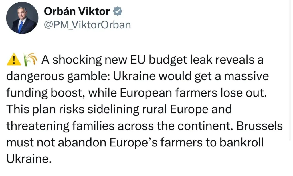 "Брюссель не должен жертвовать фермерами ради Украины", — Премьер-министр Венгрии Виктор Орбан