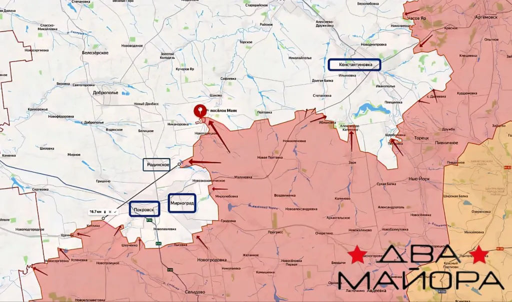 ВС России с начала летнего наступления продвинулись северо-восточнее Мирнограда, что теперь позволяет нашим войскам наступать на Родинское