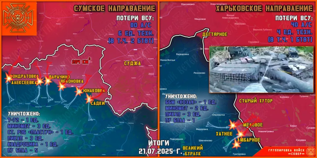 Фронтовая сводка на 22.07.2025 от группировки Север