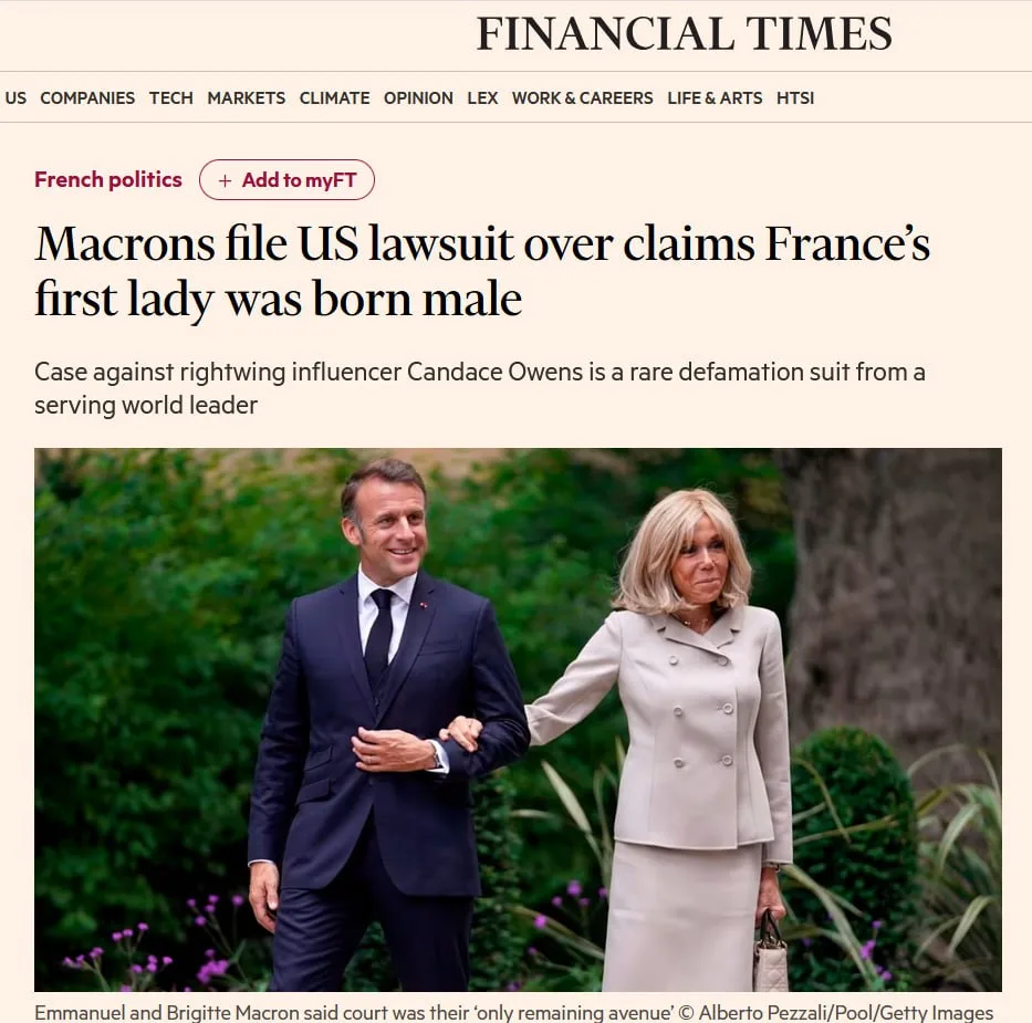 Макрон подал иск в США на американку, заявившую, что его жена — мужчина