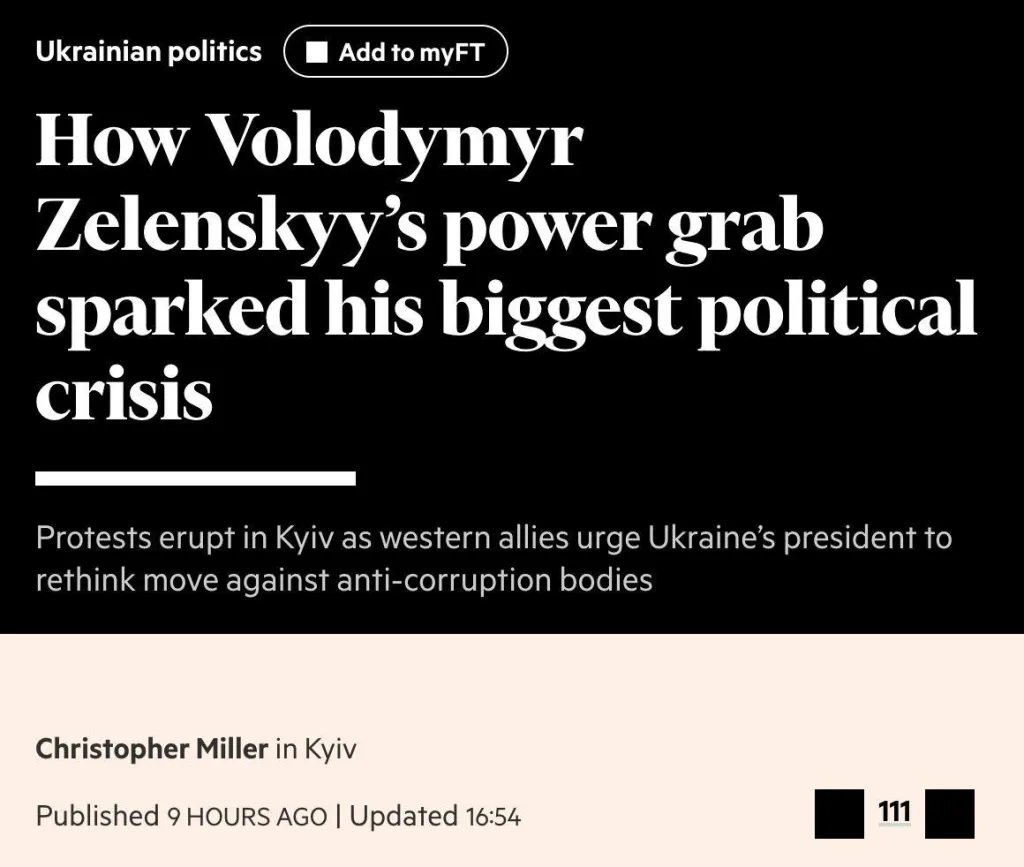 Зеленский подписал закон об ограничении полномочий НАБУ (антикоррупционное бюро), несмотря на призывы Макрона и главы Евросовета Кошты не делать этого