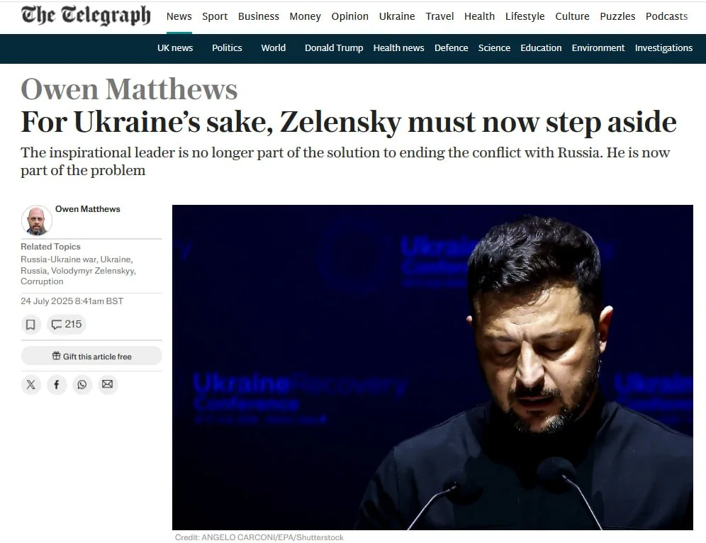 «Должен уйти ради Украины»: Зеленского прогоняют газетой
