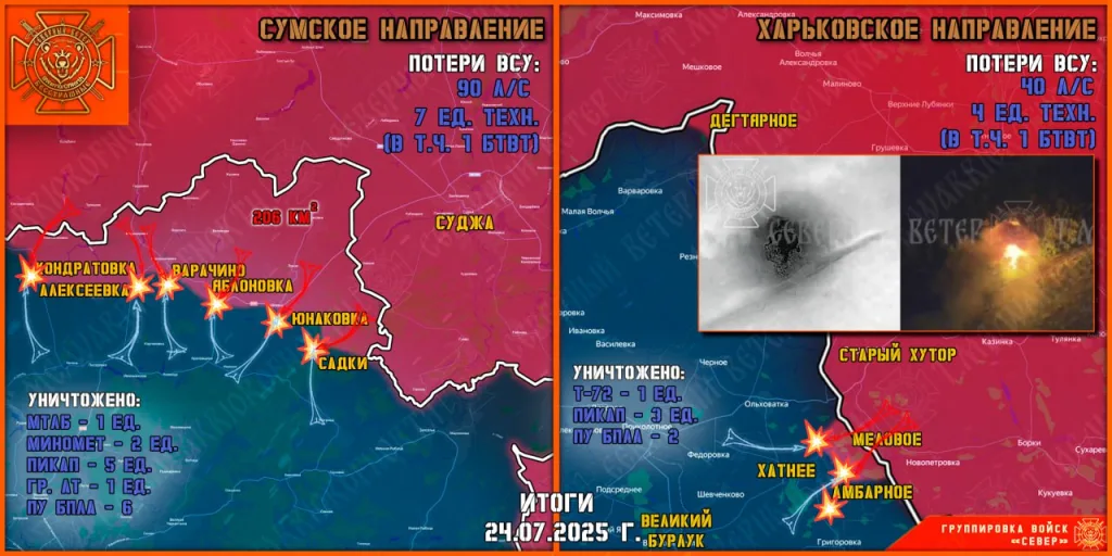 Фронтовая сводка на 25.07.2025 от группировки Север