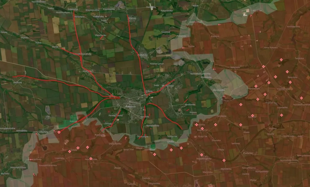 На представленной карте выделены практически все основные маршруты снабжения украинской группировки в Покровске