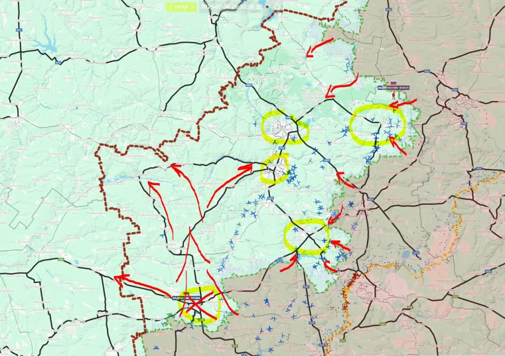 Параллельно появляются различные варианты удара после Покровска за Славянск и Краматорск без необходимости заходить в эти города и нависать над ними вообще