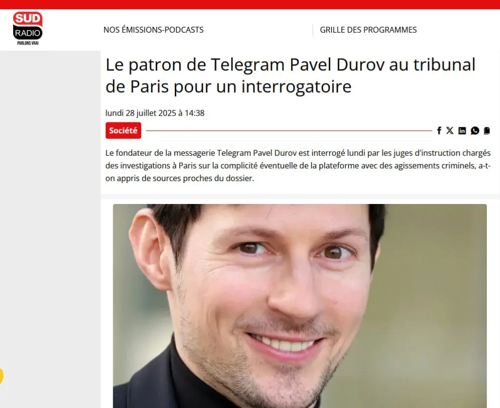 Павла Дурова снова допрашивают в Париже — третье следствие по Telegram